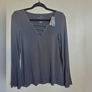 American Eagle Outfitters Soft & Sexy Charcoal Gray Long Sleeve Top - Size M